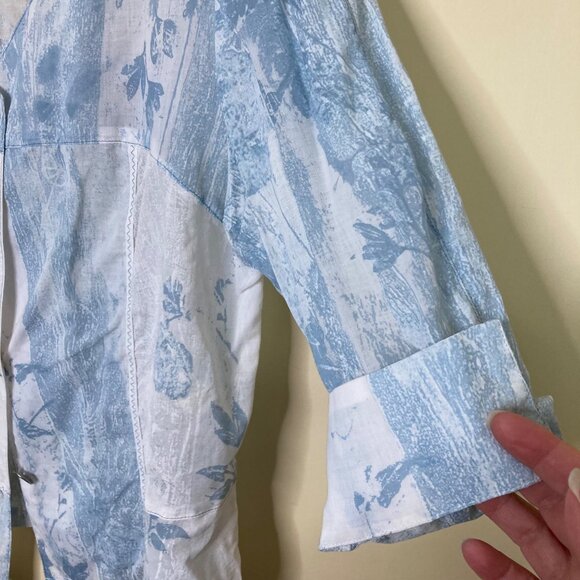 Unjour Ailleurs Blouse Large French 42 Blue White Semi Sheer Lightweight as is - Picture 8 of 13